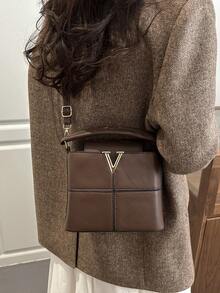 女士手提包，时尚拼接托特包，多功能通勤单肩包 - 咖啡 - 查看 6