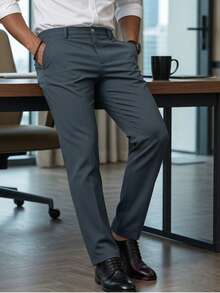 1pc Men's Slim Fit Business Casual Trousers, Spring/Summer Men's Business Casual Straight Leg Suit Pants - Light Grey - View 6