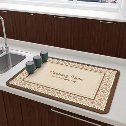 Thảm lót bát đĩa kiểu cổ điển cho nhà bếp, chống trượt, có khả năng thoát nước, khô nhanh, dùng cho máy pha cà phê, lót bàn ăn, có thể giặt được.