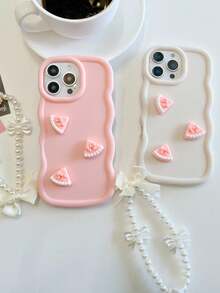 1pc Ins-Style Wavy Edge Cake Phone Case • Niche Design With Pearl Bow Chain Shockproof, Anti-Slip & Scratch-Resistant Phone Case | Exclusive For IPhone 17 Pro Max | Compatible With IPhone 17/16/15/14/13/12/11 Series, S20-S25 Series, Note 14/13/12 Series & A56 5G | Perfect Valentine's Day / New Year Gift. - White - View 7