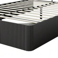 Modern Bed With Grooved Design And Hydraulic Lifting System – Large Storage Space, Stable Solid Wood Slatted Base, Easy-Care Surface – 160 X 200 Cm – Black - Black - View 8