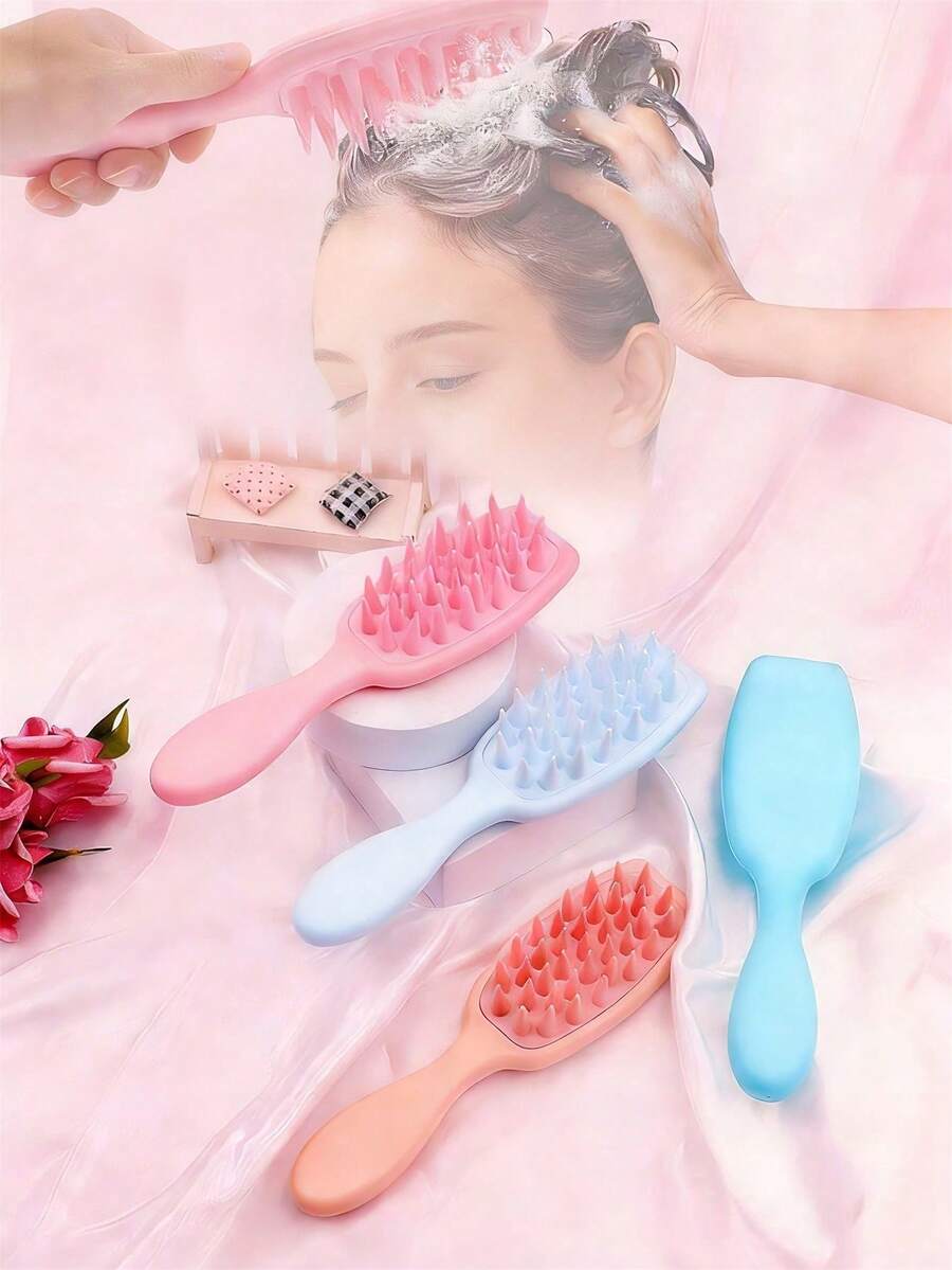 1 chiếc lược gội đầu cán dài tiện dụng, lược massage lông cao su mềm, lược spa đầu, lược làm sạch da đầu, lược giảm ngứa da đầu, lược tạo kiểu tóc, phù hợp cho nam, nữ và người cao tuổi. - Nhiều màu - Xem 1