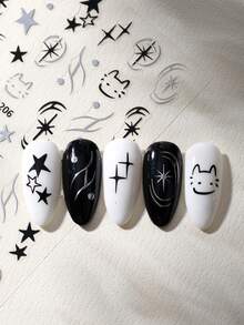 2 Stück süße 3D Stern & Mond Katzenpfoten Nail Art Aufkleber, Cartoon Stil, geeignet für Frauen & Mädchen DIY Nageldekoration Accessoires - Verschiedenfarbig - Übersicht 5