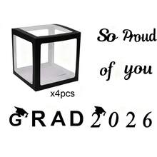 4pcs/Set 25cm 2026 Black Graduation Balloons Box, Graduation Party Decorations, Proud Of You 2026 Graduation Party Background Decor - Black - View 3