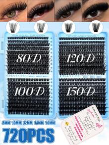 740片裝睫毛接種套組，經典D捲度，10D至150D寬密度範圍，單根睫毛，柔軟捲翹，精湛工藝，輕盈舒適，可重複使用，易於接貼 - D - 查看 4