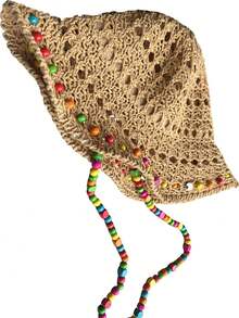 Women's Straw Bucket Hat, Crochet Woven Beach Foldable Sun Hat, Wide Brim Woven Cap For Summer UV Protection, Travel Essential - Multicolor - View 9