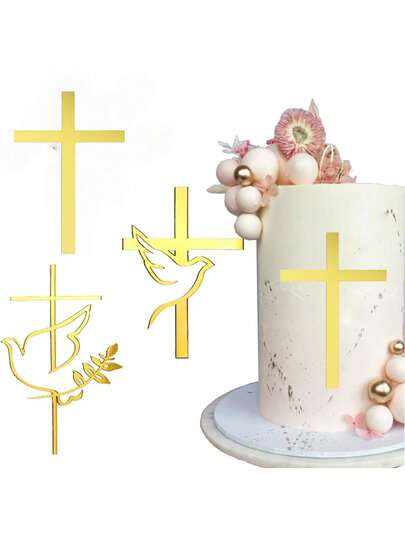3 piezas Decoraciones de Paloma en Forma de Cruz para Pasteles, Palomas de Acrílico Espejo como Decoración de Pasteles para Bodas, Bautizos, Primera Comunión, Eventos Religiosos, Baby Showers, Cumpleaños