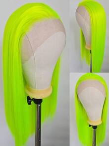 霓虹绿蕾丝假发，长款柔顺直发，合成蕾丝前假发，适合女性，自然发际线，日常佩戴，角色扮演派对皆宜。 - 彩色 - 查看 7