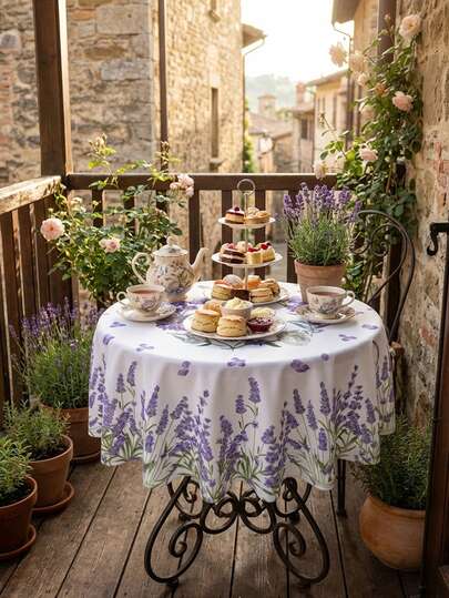 1 件装精致水彩薰衣草叶印花桌布，多功能复古别致涤纶桌布，扇形边设计，防褪色、防水、防皱，可靠的桌面保护套，适用于各种场合，如母亲节早午餐、丰收季聚会、全年清新家居装饰，必备桌面及活动配件，家居装饰桌布，厨房婚礼餐桌中心装饰，房间装饰，复古装饰