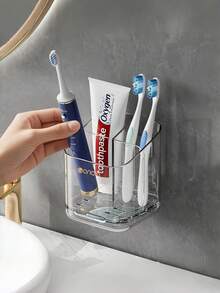 1pc 3-Slot Detachable Electric Toothbrush Holder, Wall-Mounted With Divider, Removable Toothbrush And Toothpaste Storage Rack, Suitable For Bathroom/Kitchen/Office - Multicolor - View 2
