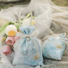 Peony Shaped Premium Wedding Dessert Box, Candy Gift Bag With Pearls And Satin Ribbon, Luxury Floral Bag - Multicolor - View 3