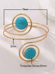 Bracelet de mode en fer de couleur or avec spirale en turquoise pour femmes - Doré - Voir 2