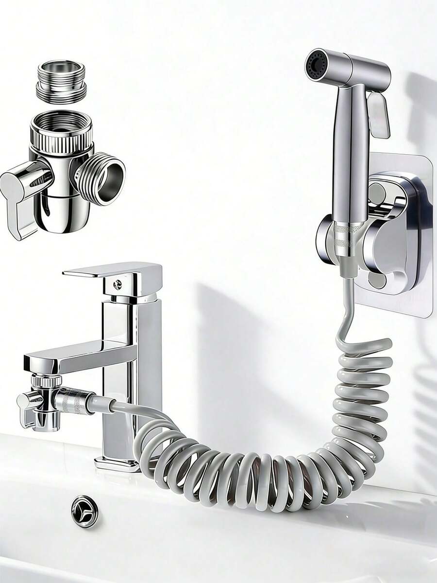 Bộ vòi xịt vệ sinh cho bồn rửa mặt phòng tắm - Vòi xịt vệ sinh cầm tay kèm ống mềm, van chuyển hướng vòi và giá đỡ dán, hoàn thiện - súng phun sơn - Xem 1