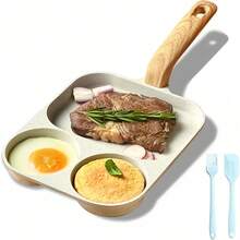 1件 4合1煎鍋，家用早餐平底鍋，不沾底平底鍋，可同時煎蛋和培根，適用於瓦斯爐和感應爐，便攜式戶外露營烘焙鍋，居家烹飪廚房用具，廚房必需品 - 查看 2