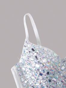 Fashionable Personalized Slimming Acrylic Sequin Backless Colorful Cropped Camisole Bustier Tank Top Casual White Summer - White - View 7