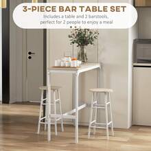 3-Piece Counter Height Bar Table Set, Dining Table Set For 2 With Bar Stools, Kitchen Table And Chairs For Pub, Dining Room, Oak - White - View 3
