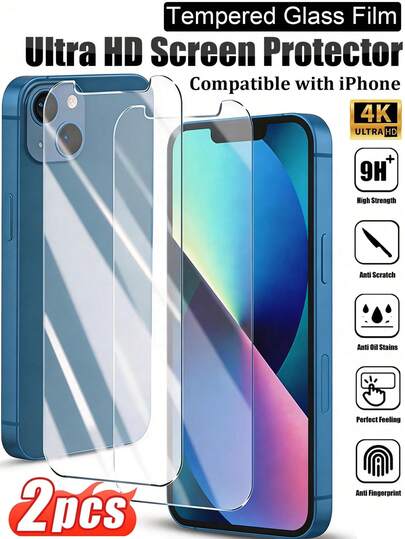 2pcs Tempered Glass Screen Protector, Shockproof, 9H Hardness, Perfect Fit, Suitable For Phone Cases, Anti-Fingerprint, High-Quality Glass, Applicable For IPhone 17/16/15/14/13/12/11 Series, Easy To Install
