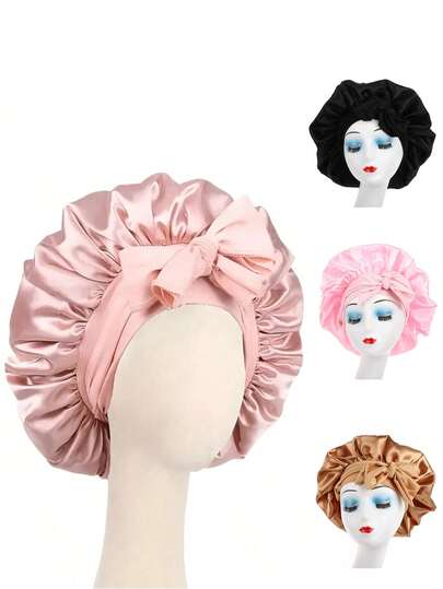 1 Piece Luxurious Satin Silk Sleeping Cap With Adjustable Drawstring - Lightweight Hair Care Sleeping Cap, All-Night Comfort, Perfect For Long, Curly Or Braided Hair - High-Quality Bathroom Accessory, Fashionable & Comfortable, Unisex Overnight Hair Care Product