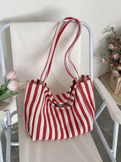 时尚复古条纹帆布手提包，大容量多用途，适合工作、学习、户外活动，可用作背包、帆布包或沙滩包，是海滩度假的理想之选。