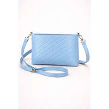 Women's Small Crossbody Zipper Bag With Modern Chain - Blue - View 2