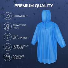 Design Rain Ponchos With Drawstring Hood Disposable Emergency Poncho For Adults - Blue - 查看 5