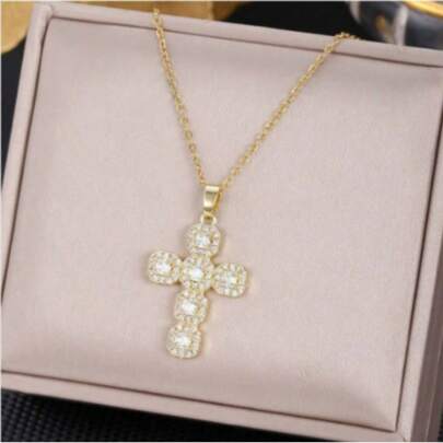 1pc Women's Cross Pendant Necklace, Suitable For Daily Wear, Ideal Jewelry Gift For Female