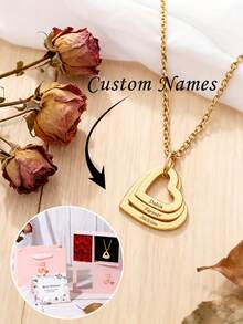 Dây chuyền khắc tên cá nhân bằng thép không gỉ theo yêu cầu, 1-4 mảnh, mặt dây chuyền hình trái tim nhiều lớp dành cho nữ, trang sức cao cấp tùy chỉnh, quà tặng kỷ niệm, quà tặng gia đình, quà tặng lễ Phục sinh, quà tặng Ngày của Mẹ, quà tặng Ngày Quốc tế Phụ nữ. - Hộp quà vàng - Xem 3