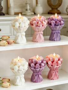 1个浪漫郁金香花束带蝴蝶结硅胶蜡烛模具，适用于DIY香薰蜡烛、树脂和石膏工艺品、情人节、婚礼、母亲节硅胶模具 - A - 查看 4