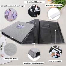 Album ảnh bìa cứng Potricher Linen 3x5, chứa được 600 ảnh, dung lượng lớn, thích hợp cho gia đình, đám cưới, kỷ niệm, kỳ nghỉ (Màu xám, 600 ngăn) - lanh - Xem 5