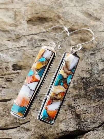 1 Pair Vintage Geometric Pendant Necklace, Suitable For Women's Daily, Party, And Travel Wear As Jewelry Gift