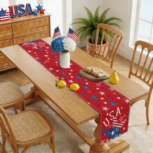 1pc Red Star Patriotic Memorial Day/4th Of July Table Runner, Independence Day Holiday Kitchen Dining Table Decor For Family Gathering - Red - View 5