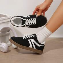 Colorblock Patchwork Upper Sneakers Woman Spring Fall Modern Casual Sporty German Training Sneakers Tennis Shoes Sneakers Outdoor Office Work Walking Travel Sport - 黑色 - 查看 4