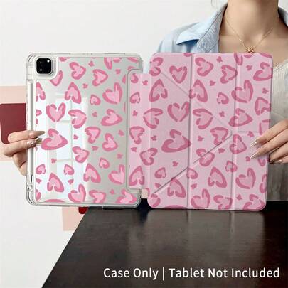 1 件装可爱粉色爱心豹纹 iPad 保护套，通用智能保护套 - 兼容 iPad Air 6/5/4、10 (10.9 英寸)、iPad Pro 2024/M3/A16 2025 - 优质保护套，适合工作、旅行和居家使用；保护套 - 兼容 Galaxy Tab A8/A9+/S6 Lite/S7/S9 FE+/S10+、小米平板电脑 5/5 Pro/6/6 Pro/7/7 Pro/6S Pro