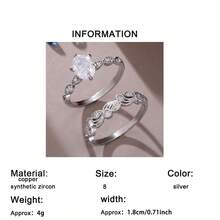 Bộ 2 nhẫn cưới nữ thanh lịch, nhẫn hình bầu dục cổ điển sáng bóng đính đá Cubic Zirconia tổng hợp, nhẫn đôi, tượng trưng cho sự sang trọng và quý phái, chế tác những chiếc nhẫn đính hôn/cưới duyên dáng và đẹp mắt. - Bạc - Xem 10