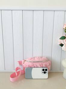 新款小众蕾丝花朵单肩包，时尚斜挎包，别致玫瑰花迷你双肩包，女孩必备 - 粉色 - 查看 9