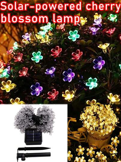 Dây đèn LED năng lượng mặt trời hình hoa anh đào - Thiết kế đèn nhấp nháy hình hoa - Chống thấm nước, thích hợp sử dụng ngoài trời - Phù hợp trang trí sân vườn, lễ hội, đám cưới, tiệc tùng, họp mặt, v.v.