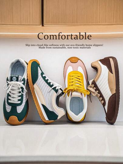 [Hàng mới về thời trang] 1 đôi giày thể thao nam buộc dây mùa xuân/hè, giày đế bằng phối màu, giày tập luyện thể thao cho thanh thiếu niên, giày đa năng cho mọi mùa.