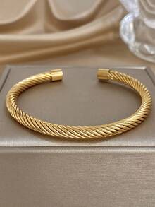 1pc Non-Adjustable Unique Hollow Stainless Steel Gold Bangle Bracelet, Suitable For Daily Wear, Party, Mother's Day, Valentine's Day, Wedding, Music Festival, Christmas, Jewelry Gift - Multicolor - View 9