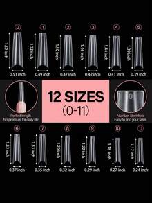 AILLSA 240pcs Elongated Coffin Boxed Acrylic Nail Tips , 12 Sizes Frosted Acrylic False Nail , Suitable For Nail Salons And DIY Nail Art Press On Nails Or Nail Supplies - Clear - View 7