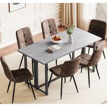 Dining Table And Chairs Set Of 4,Concrete Effect Folding Table With Upholstered Faxu Leather Chairs For Dining Room,Kitchen - Cement Gray Table + Tech Fabric Brown Chair - View 14