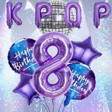 Bộ 10 bóng bay chủ đề KPOP, bóng bay số màu tím 32 inch, kết hợp với bóng bay sinh nhật màu tím và bóng bay hình ngôi sao. Lý tưởng cho trang trí tiệc sinh nhật sôi động và tạo không khí buổi hòa nhạc, trang trí tiệc và các sự kiện theo chủ đề âm nhạc (Màu sắc có thể khác nhau do ánh sáng). - Bộ 10 món màu tím số - Xem 1