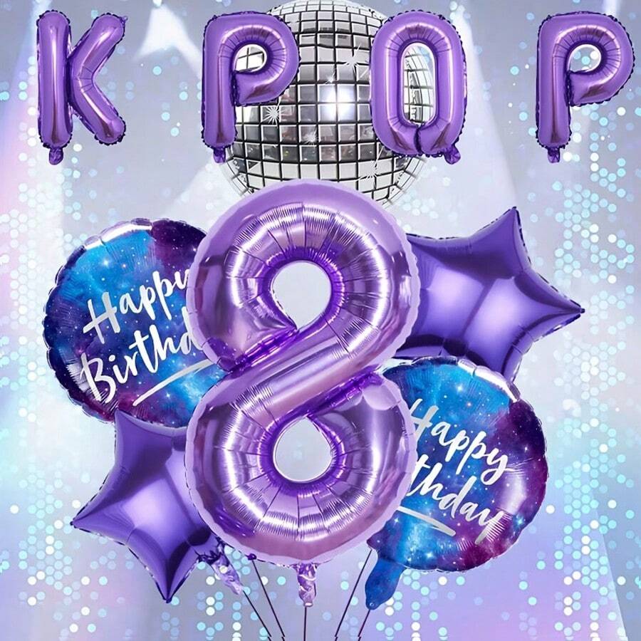 Bộ 10 bóng bay chủ đề KPOP, bóng bay số màu tím 32 inch, kết hợp với bóng bay sinh nhật màu tím và bóng bay hình ngôi sao. Lý tưởng cho trang trí tiệc sinh nhật sôi động và tạo không khí buổi hòa nhạc, trang trí tiệc và các sự kiện theo chủ đề âm nhạc (Màu sắc có thể khác nhau do ánh sáng). - Bộ 10 món màu tím số - Xem 1