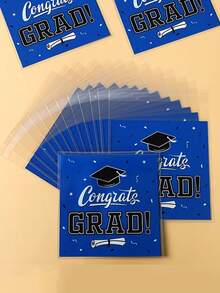 50 piezas Bolsas de regalo de graduación en negro y azul, bolsas de graduación con cierre automático, adecuadas para decoraciones de fiesta de graduación, suministros de fiesta de graduación, bolsas de embalaje de regalos de fiesta de graduación - Talla única - Ver 4