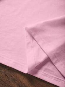 Camiseta informal de mujer de manga corta, cuello redondo y ajuste holgado con estampado de letras, para el verano - Rosa Pálido - Ver 4