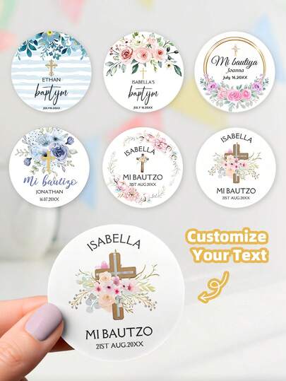 1-120 piezas Pegatinas personalizadas para bautizo - Pegatinas con tema de mi bautizo, etiquetas conmemorativas de bautizo personalizadas, nombre y fecha personalizables, pegatinas redondas impermeables y resistentes al aceite, perfectas para sellos de invitaciones de bautizo, decoración de iglesia, envasado de recuerdos, envoltura de regalos, decoración de botellas de bautizo, sagradas y elegantes, exquisitas y duraderas, adhesivo fuerte, regalos ideales para los destinatarios del bautizo, padrinos, amigos, familiares, excelentes para celebraciones religiosas, ceremonias de bautizo, ocasiones especiales