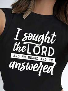 Graphic TeesWomen's Plus Size 100% Cotton Short Sleeve Crew Neck T-Shirt - With "I Sought The Lord And He Heard And He Answered" Faith Graphic (White Font Design), Soft Breathable Casual Top Suitable For Daily Leisure & Faith-Inspired Gatherings100% CottonWomen's Casual Cotton Tee Mother's Day Gift - 黑色 - 查看 6