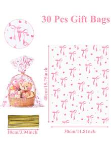 10/30個粉色蝴蝶結禮品袋，生日禮物，40*30cm透明禮品包裝袋，婚禮生日裝飾，收納袋，粉色生日派對用品，手工禮品包裝，嬰兒洗禮裝飾，蝴蝶結裝飾，新娘洗禮裝飾，賓客禮物，派對伴手禮袋 - 蝴蝶結 - 查看 10