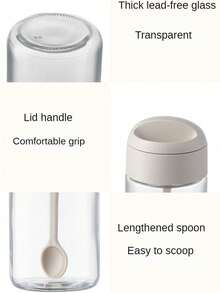 1/2 Cup Seasoning Jar With Spoon, 250ml Capacity. Suitable For Storing Sugar, Salt, Seasonings, Sauces, Etc. Placed On Kitchen Counter. Integrated Spoon And Lid Seasoning Storage Container Set, Moisture-Proof Salt And MSG Storage Box For Home Use. - Multicolor - View 4