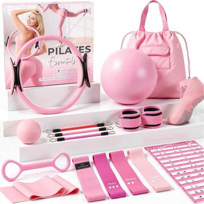Pilates Equipment, Pilates Kit Home Workouts, Home Pilates Essentials Kit Women With Pilates Ring And Ball Set, Socks, Ankle Resistance Bands With Cuffs, Resistance Band And Massage Ball...