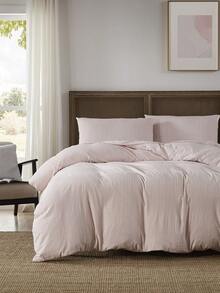 2/3pcs Pink Jacquard Striped Duvet Cover Set, Simple Fashionable Pastoral Style Polyester Bedding Set, Soft Breathable Machine Washable, Suitable For Bedroom, Guest Room, Dormitory, Queen, King (1 Duvet Cover + 1/2 Pillowcase, No Filler) - Pink - View 2